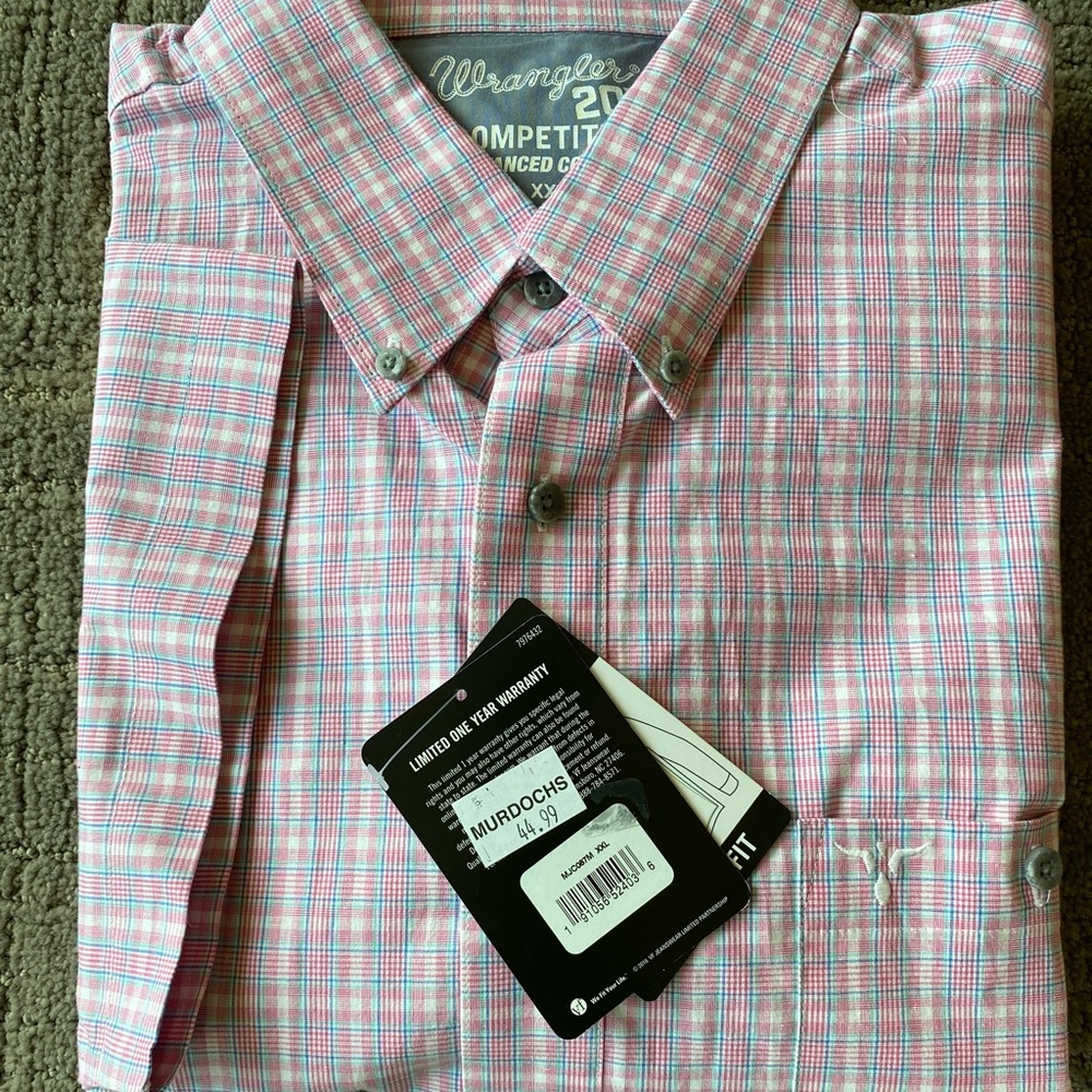 Wrangler S/S shirt NWT 2XL pink teal white plaid